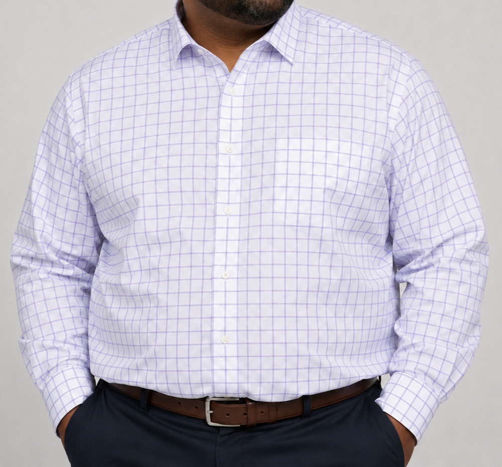 Tom James Executive Shirt Mens 62 Chest, 32 Length Purple Grid Check Long Sleeve